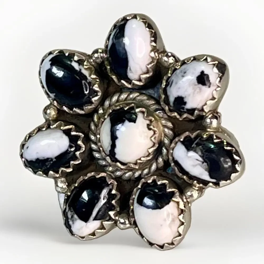 White Buffalo Turquoise Sterling Silver Cluster Ring Adjust Sz Southwestern 925